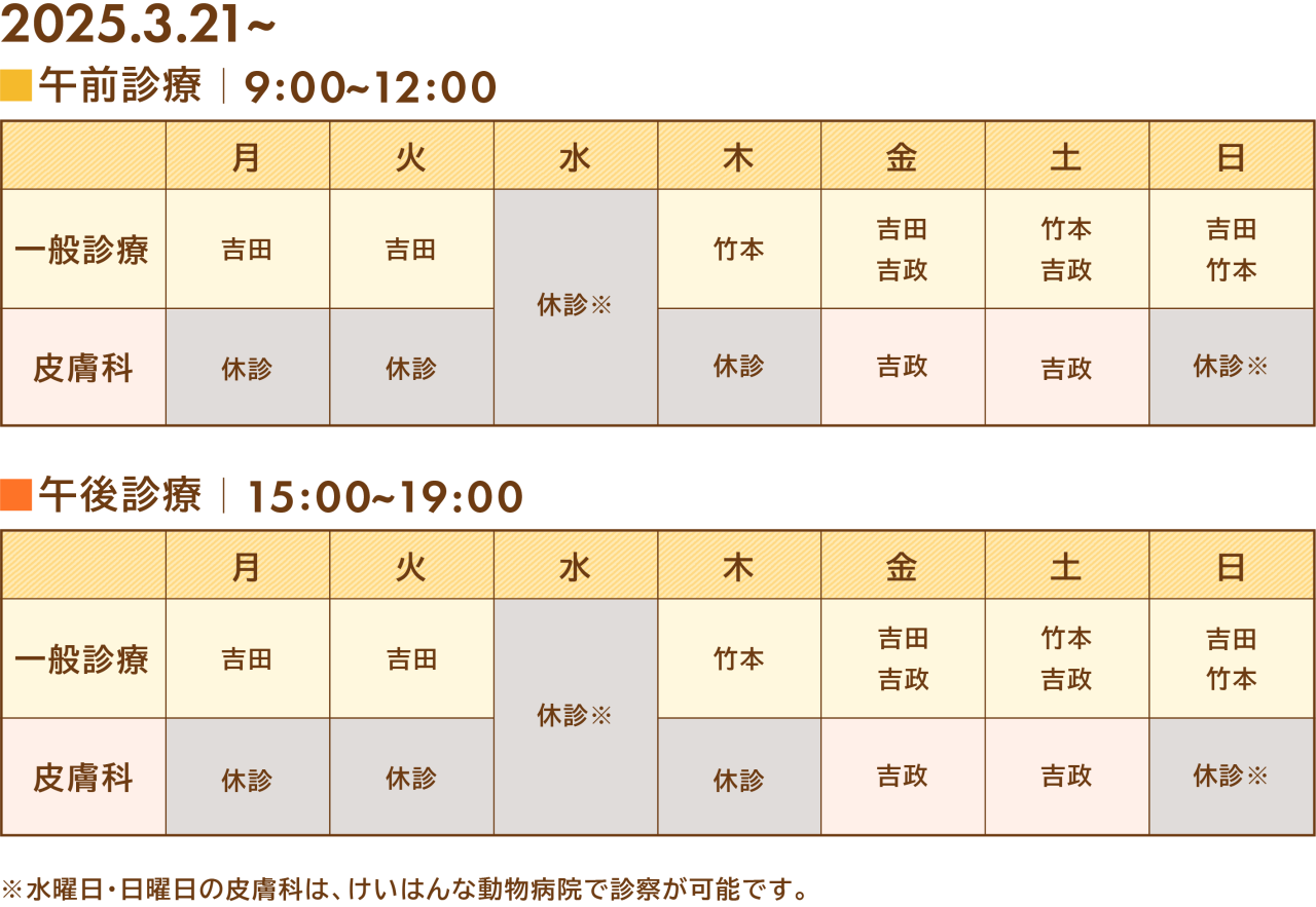 2025年3月21日からの勤務表