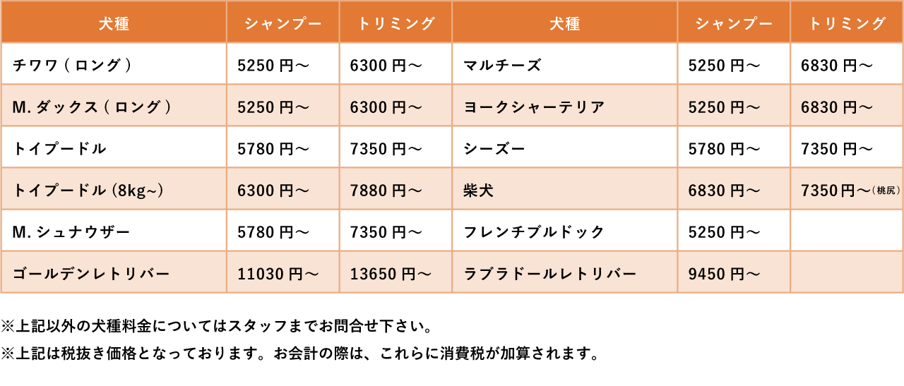 料金表
